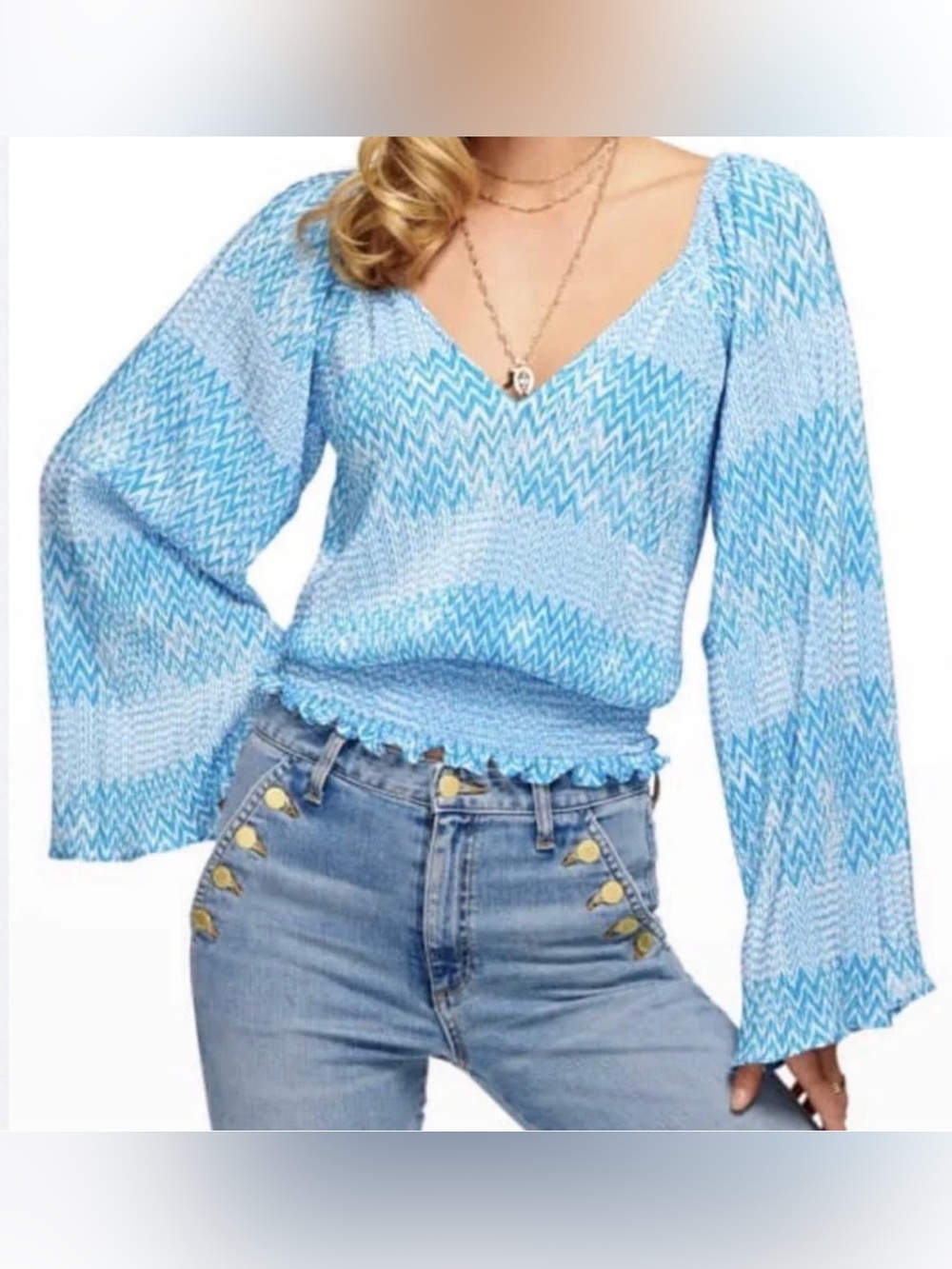 Ramy Brook Turquoise and White Top